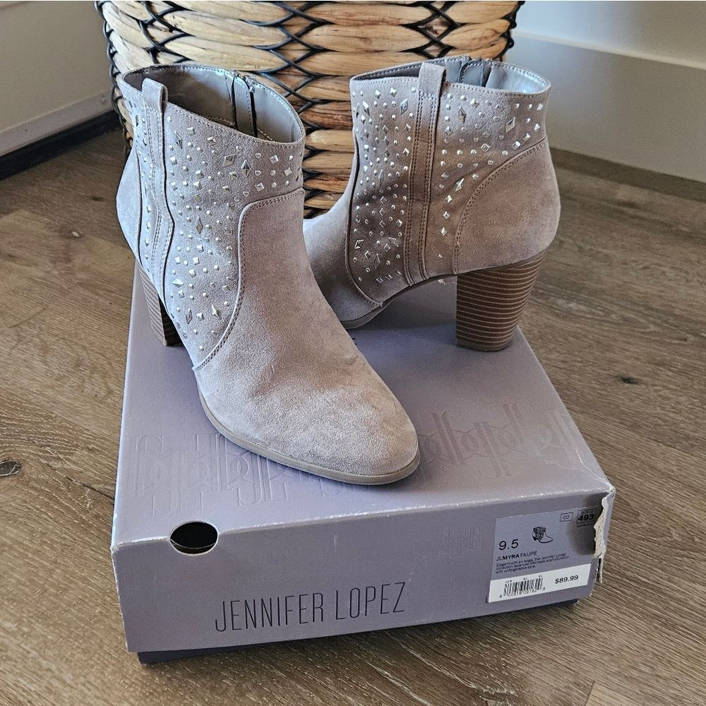 Jennifer Lopez Myra Taupe Side Zip Studded Ankle Boots